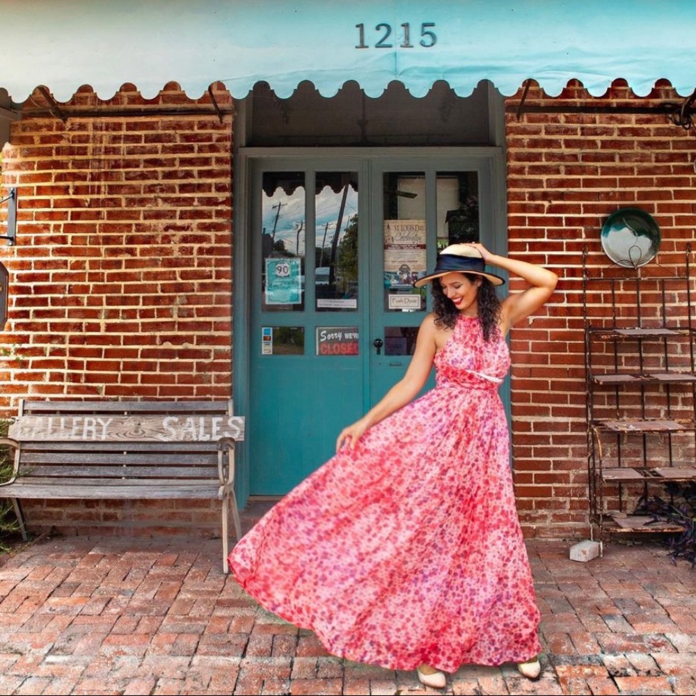 Pink floral maxi dress